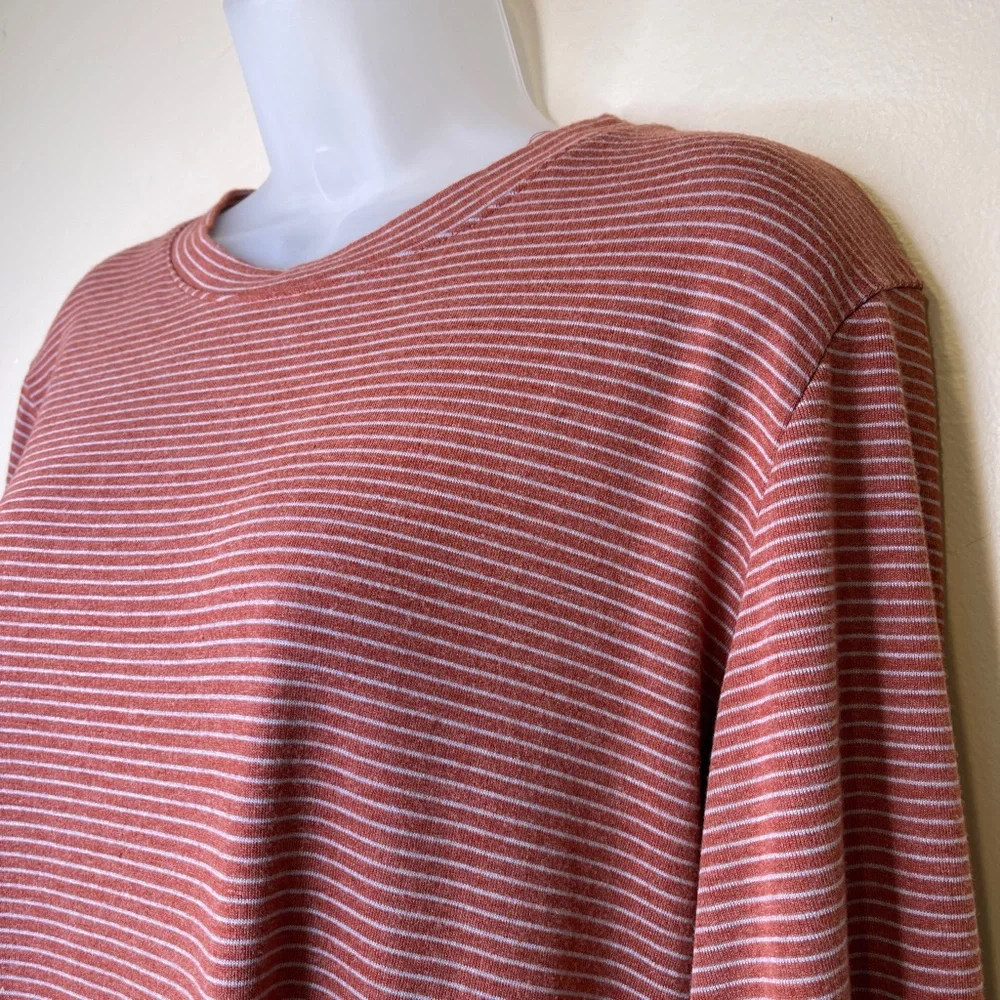 Mododoc LA | Retro Inspo Rust Stripe Statement Sleeve Soft Boxy T-Shirt